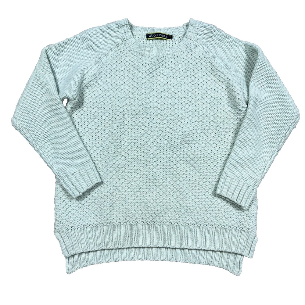 Woolovers Sweater Women Medium Light Green Wool Knit Fishermen Crewneck Rib